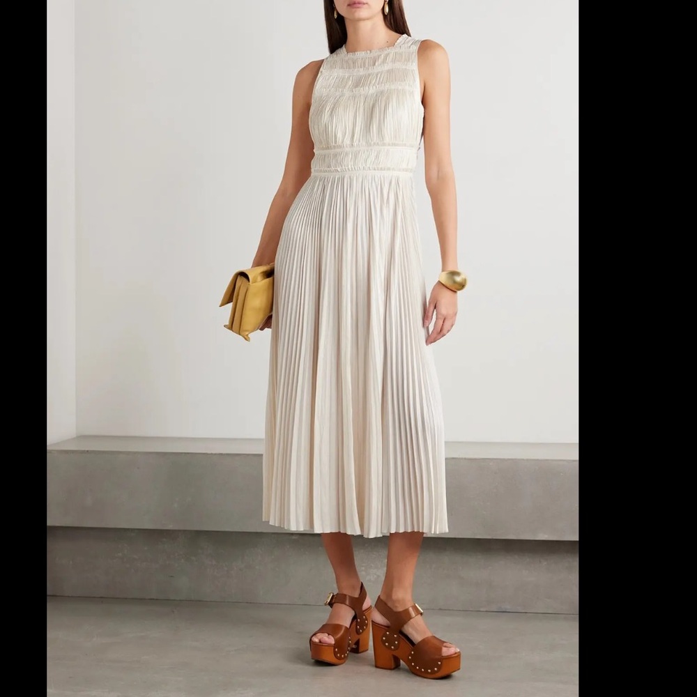 Ulla Johnson Elle Plissé-Satin Midi Dress Sz 8